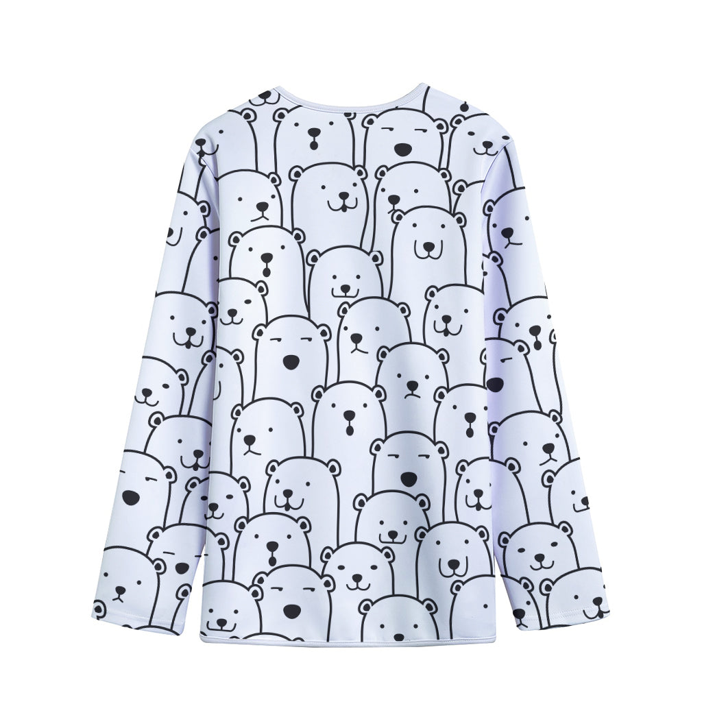 Cute Polar Bear Pattern Print Long Sleeve Short Coat