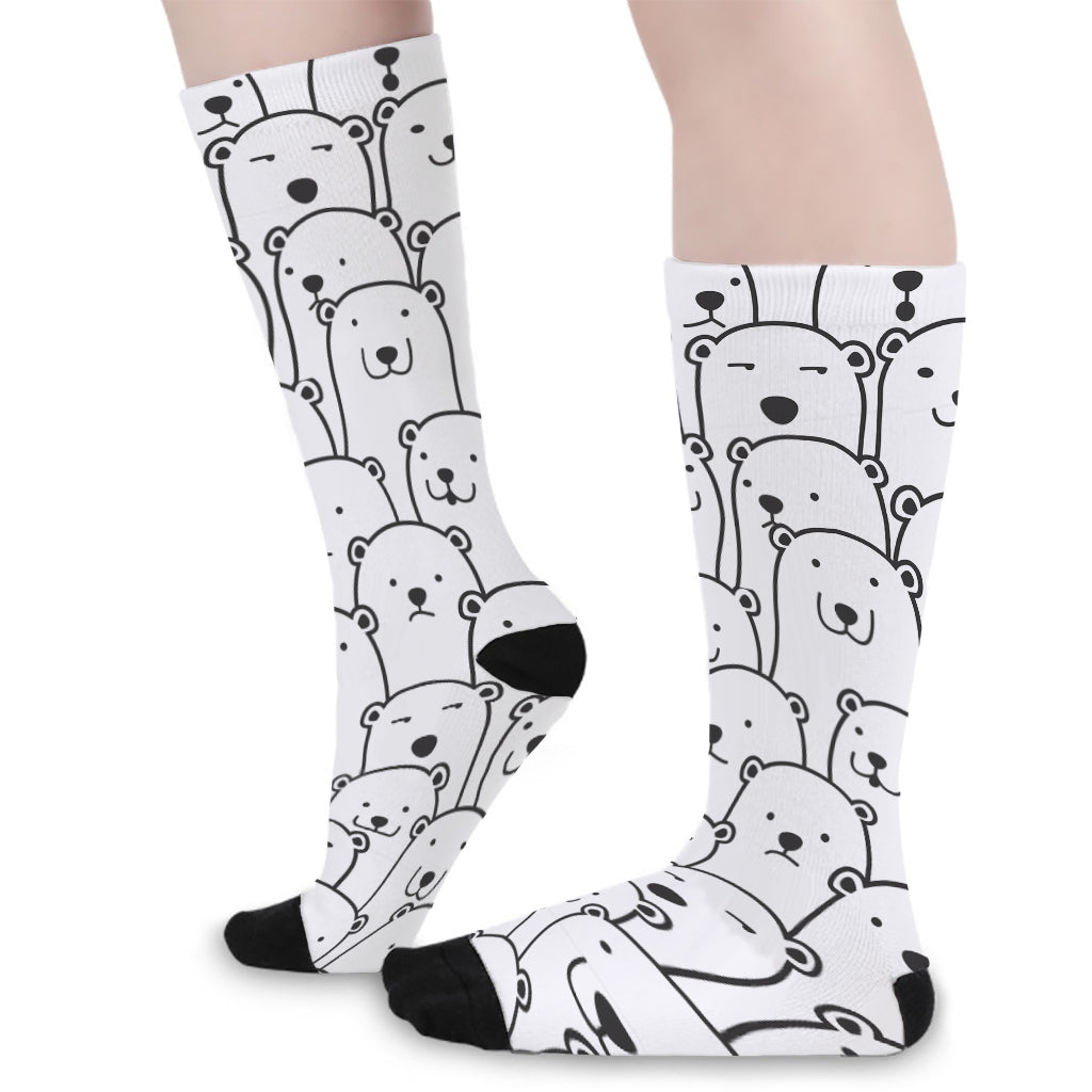 Cute Polar Bear Pattern Print Long Socks