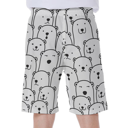 Cute Polar Bear Pattern Print Men's Beach Shorts