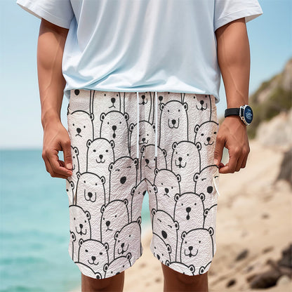 Cute Polar Bear Pattern Print Men's Cargo Shorts