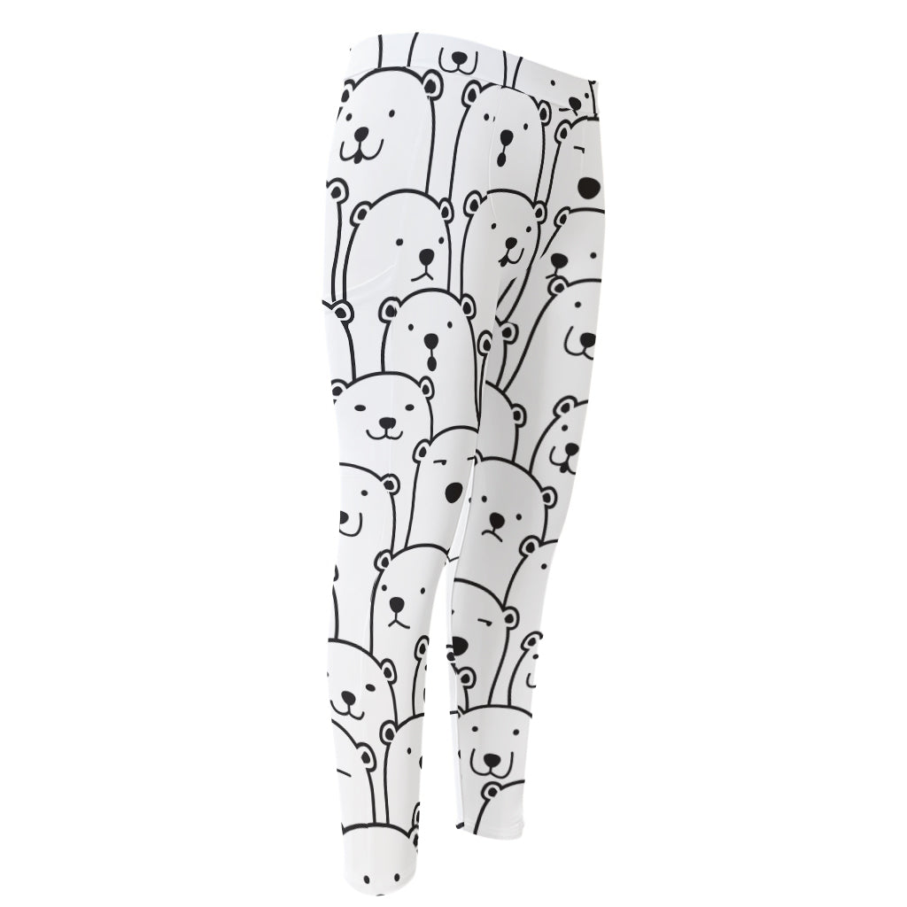 Cute Polar Bear Pattern Print Men's Compression Pants