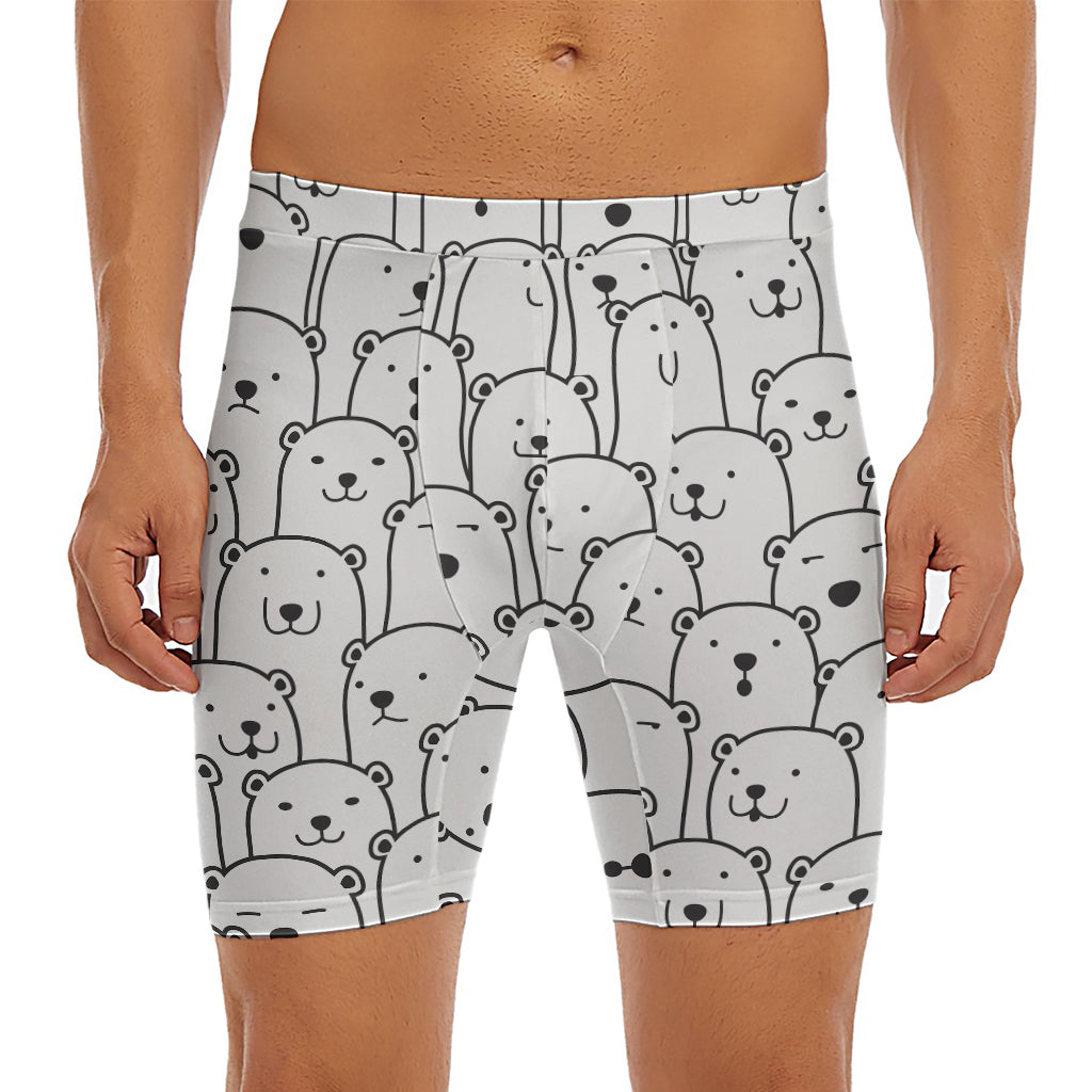Cute Polar Bear Pattern Print Men's Long Boxer Briefs