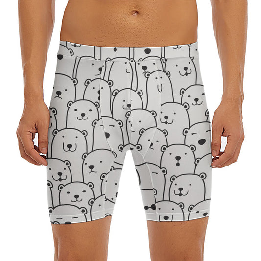 Cute Polar Bear Pattern Print Men's Long Boxer Briefs