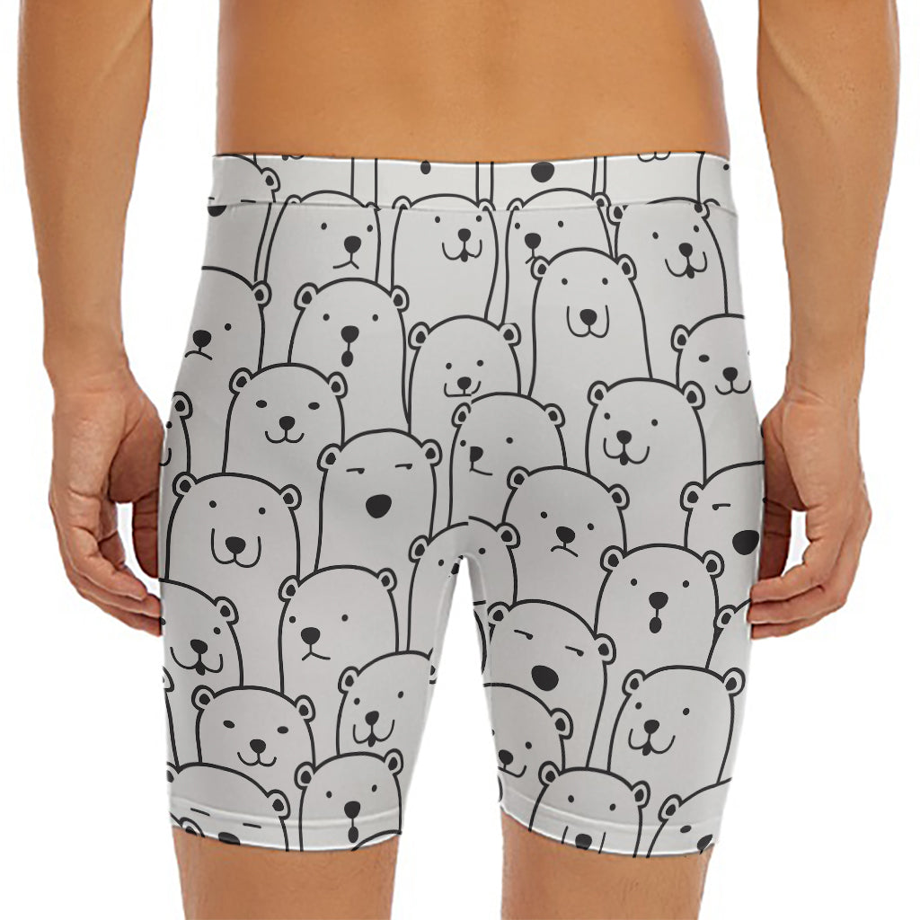 Cute Polar Bear Pattern Print Men's Long Boxer Briefs