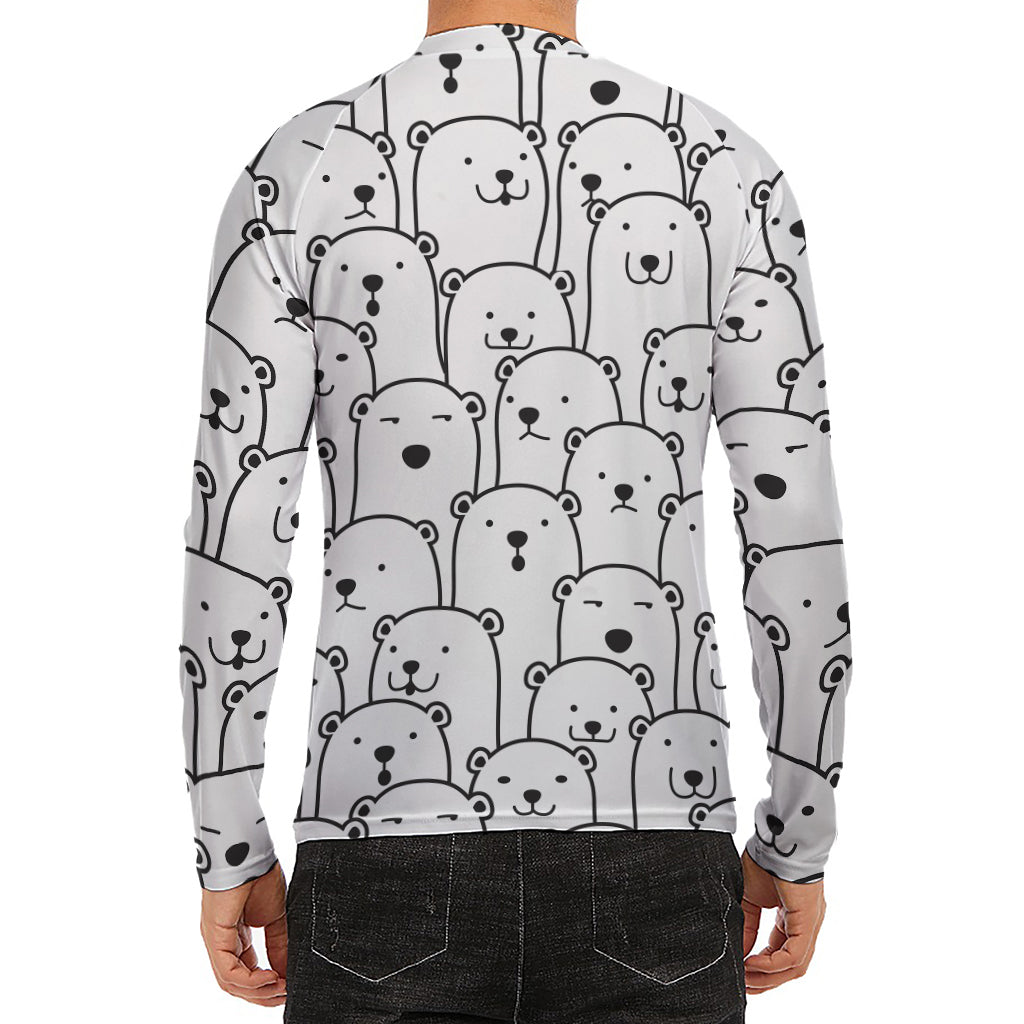 Cute Polar Bear Pattern Print Men's Long Sleeve Rash Guard
