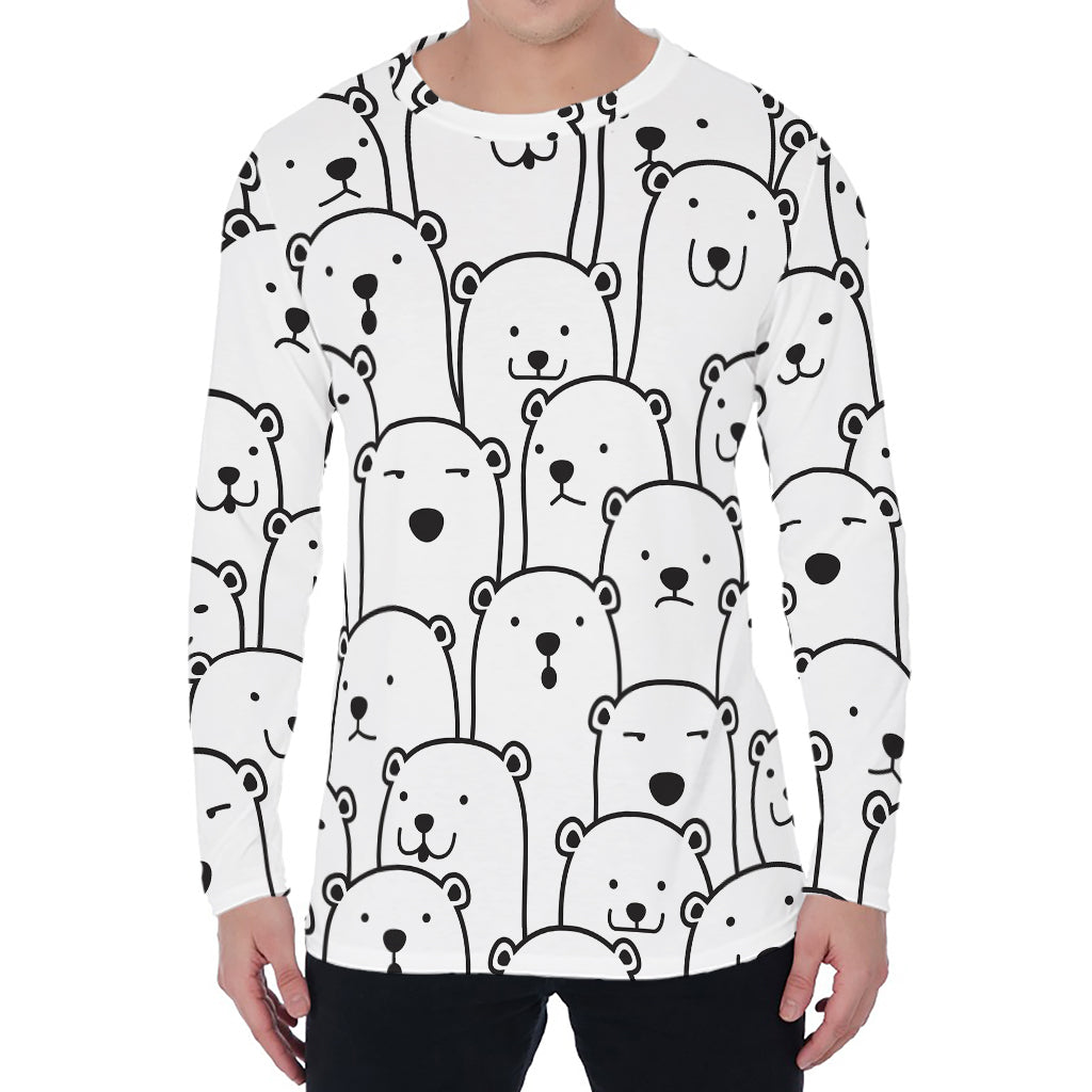 Cute Polar Bear Pattern Print Men's Long Sleeve T-Shirt