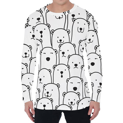 Cute Polar Bear Pattern Print Men's Long Sleeve T-Shirt