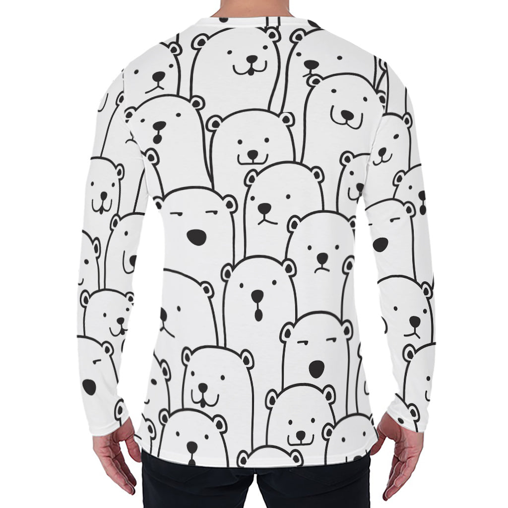 Cute Polar Bear Pattern Print Men's Long Sleeve T-Shirt