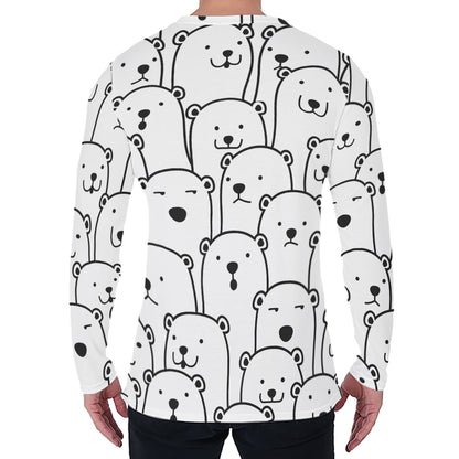 Cute Polar Bear Pattern Print Men's Long Sleeve T-Shirt