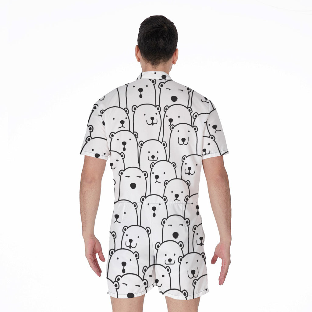 Cute Polar Bear Pattern Print Men's Rompers