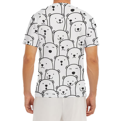 Cute Polar Bear Pattern Print Men's Short Sleeve Rash Guard