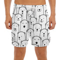 Cute Polar Bear Pattern Print Men's Split Running Shorts