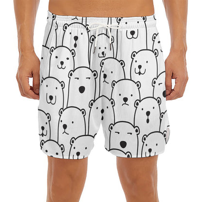 Cute Polar Bear Pattern Print Men's Split Running Shorts
