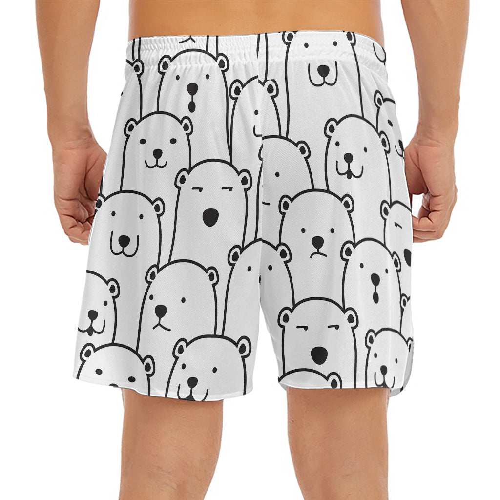 Cute Polar Bear Pattern Print Men's Split Running Shorts