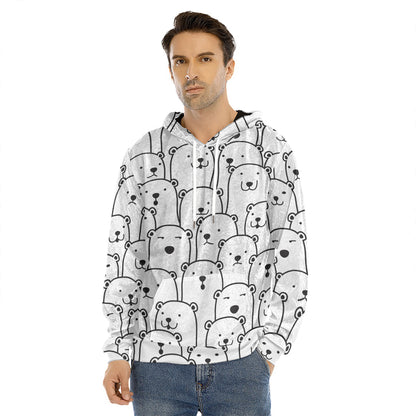 Cute Polar Bear Pattern Print Men's Velvet Pullover Hoodie