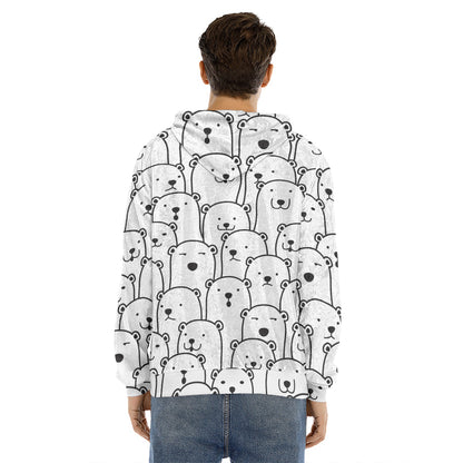 Cute Polar Bear Pattern Print Men's Velvet Pullover Hoodie