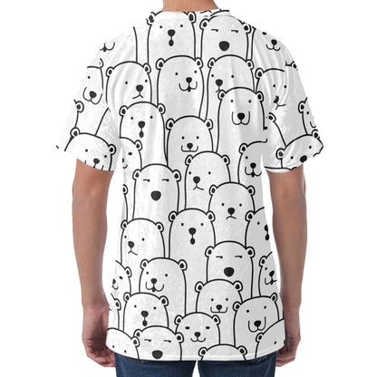 Cute Polar Bear Pattern Print Men's Velvet T-Shirt
