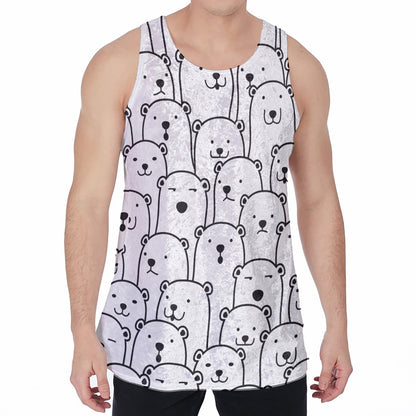 Cute Polar Bear Pattern Print Men's Velvet Tank Top