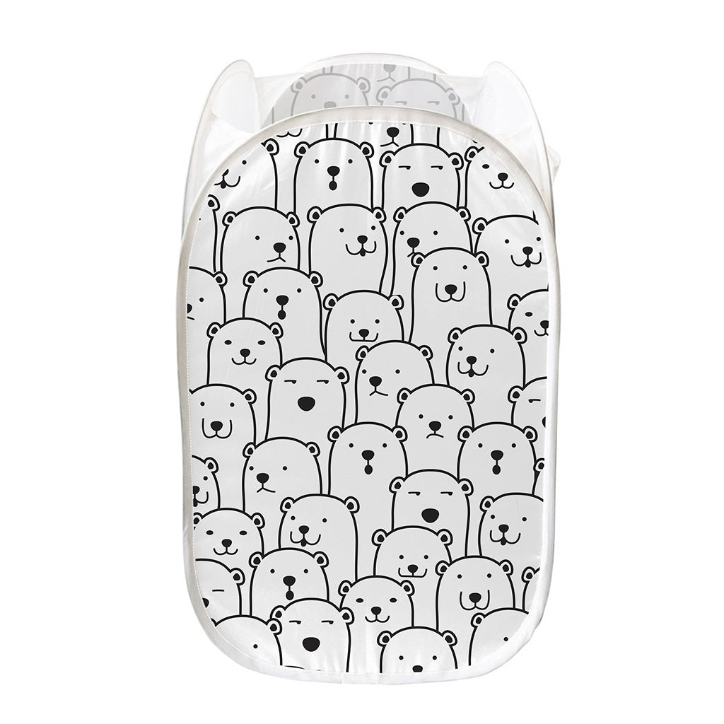 Cute Polar Bear Pattern Print Mesh Laundry Hamper