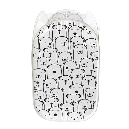 Cute Polar Bear Pattern Print Mesh Laundry Hamper