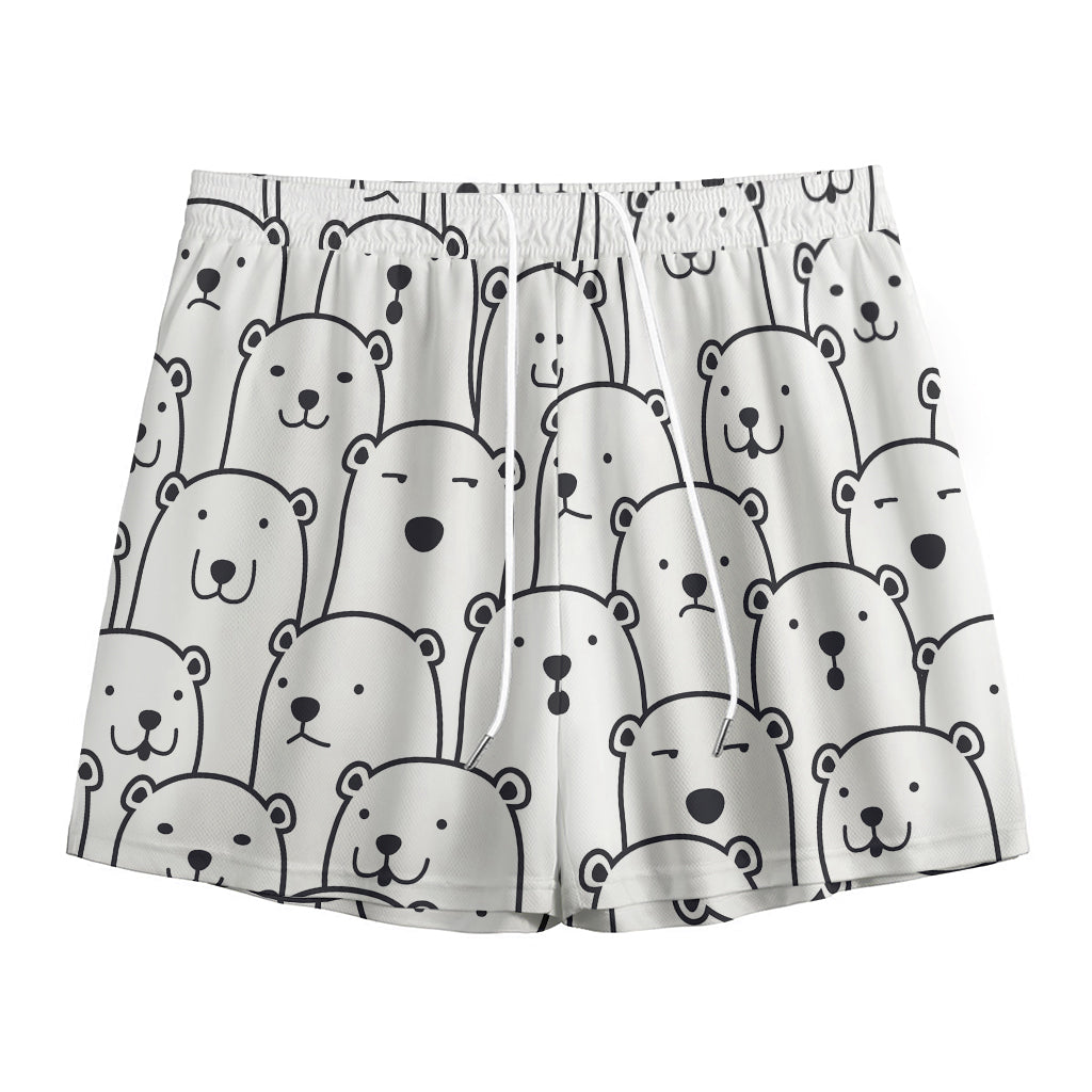 Cute Polar Bear Pattern Print Mesh Shorts