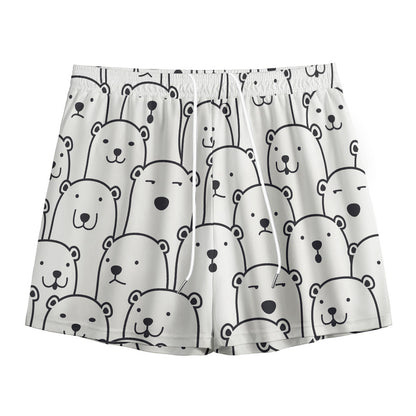 Cute Polar Bear Pattern Print Mesh Shorts