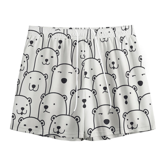 Cute Polar Bear Pattern Print Mesh Shorts