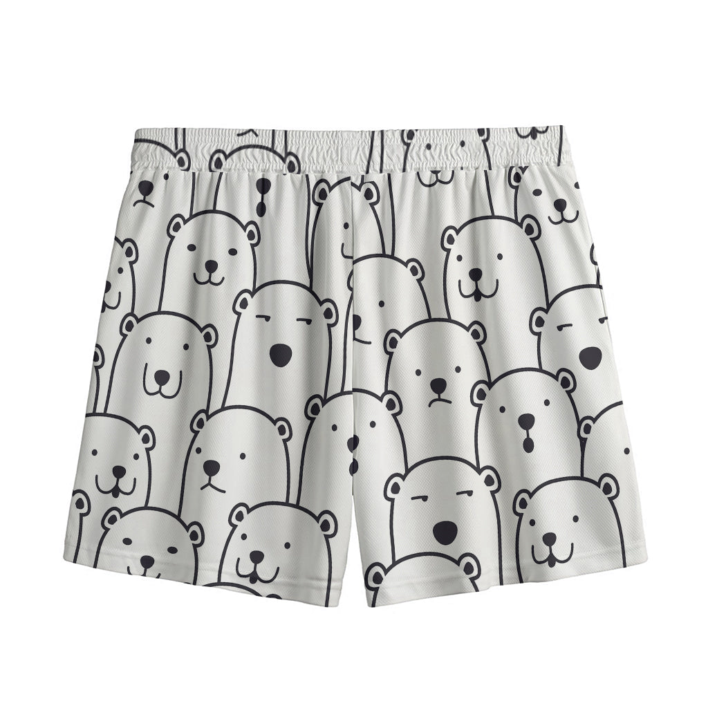 Cute Polar Bear Pattern Print Mesh Shorts