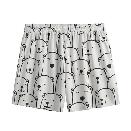 Cute Polar Bear Pattern Print Mesh Shorts
