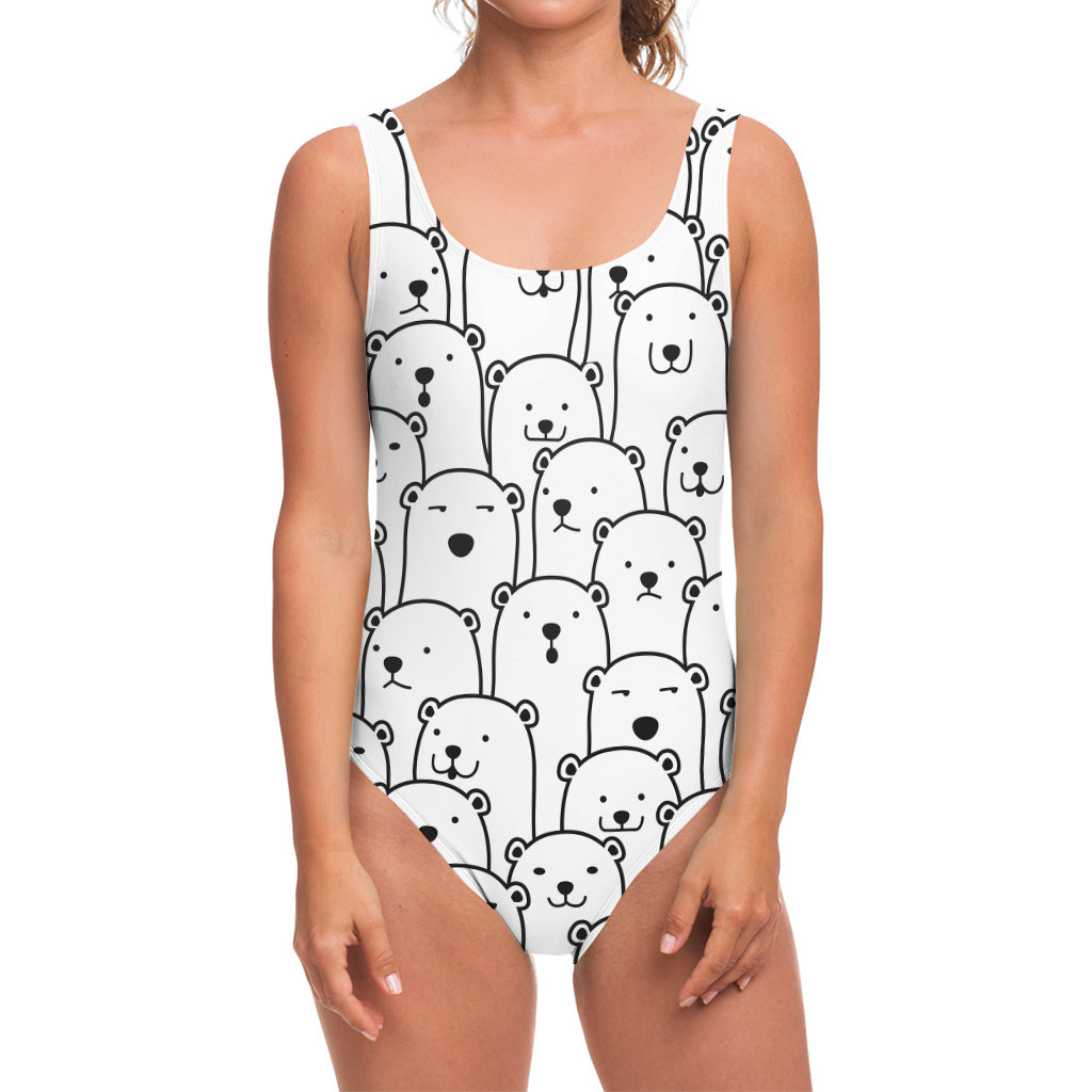 Cute Polar Bear Pattern Print One Piece Swimsuit