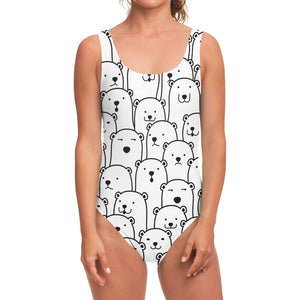 Cute Polar Bear Pattern Print One Piece Swimsuit