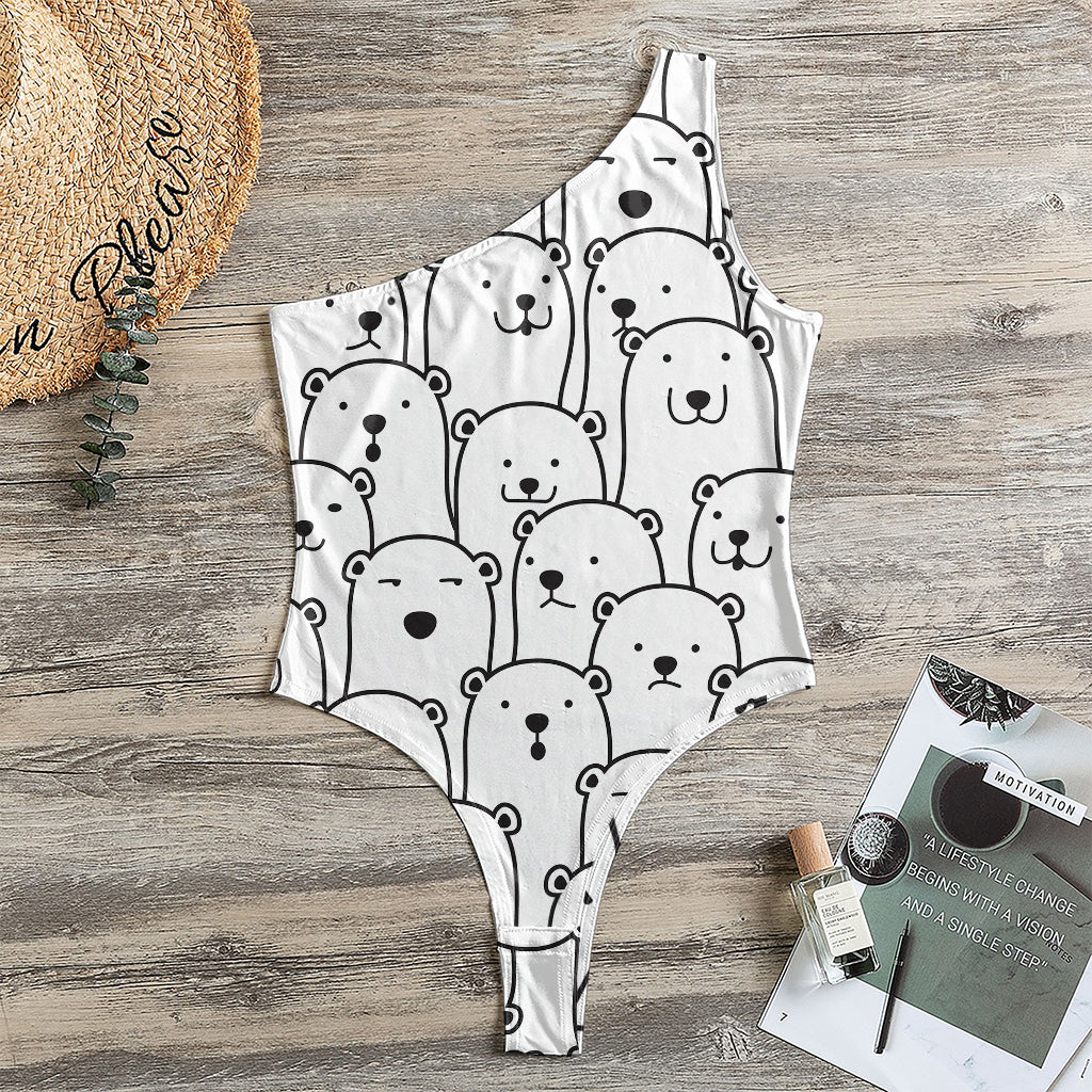 Cute Polar Bear Pattern Print One Shoulder Bodysuit
