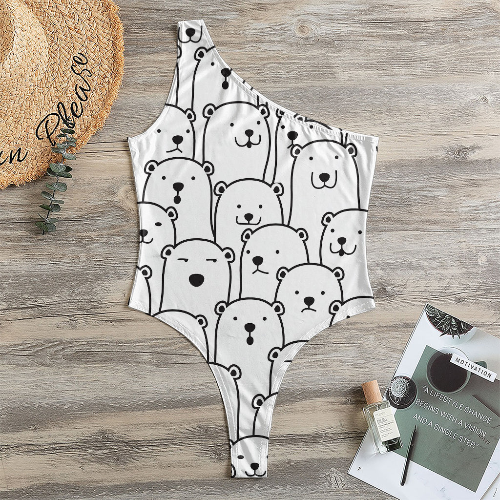 Cute Polar Bear Pattern Print One Shoulder Bodysuit