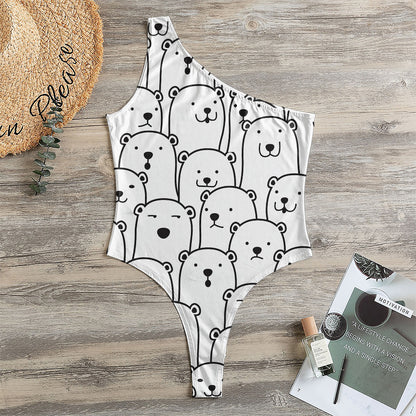 Cute Polar Bear Pattern Print One Shoulder Bodysuit