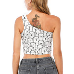 Cute Polar Bear Pattern Print One Shoulder Crop Top