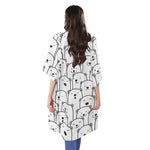 Cute Polar Bear Pattern Print Open Front Beach Cover Up