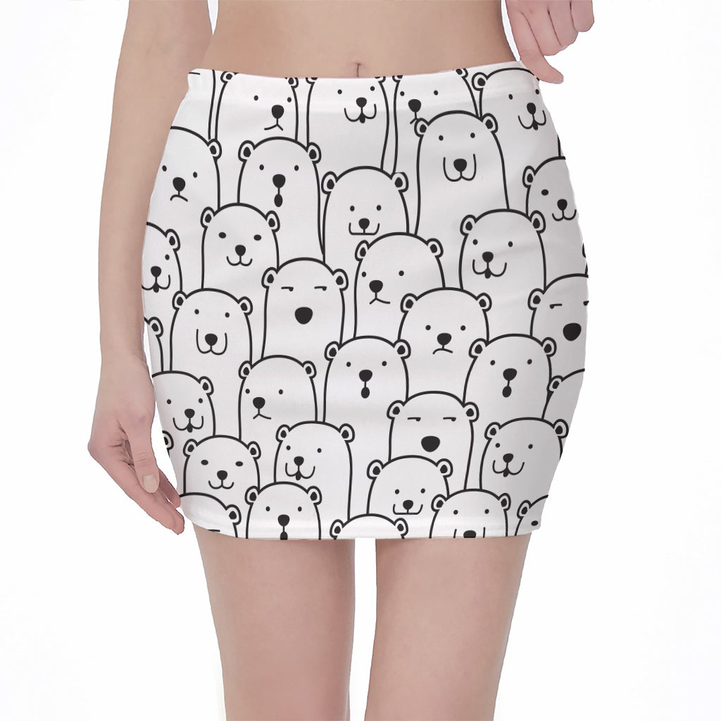 Cute Polar Bear Pattern Print Pencil Mini Skirt