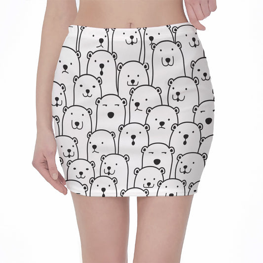 Cute Polar Bear Pattern Print Pencil Mini Skirt