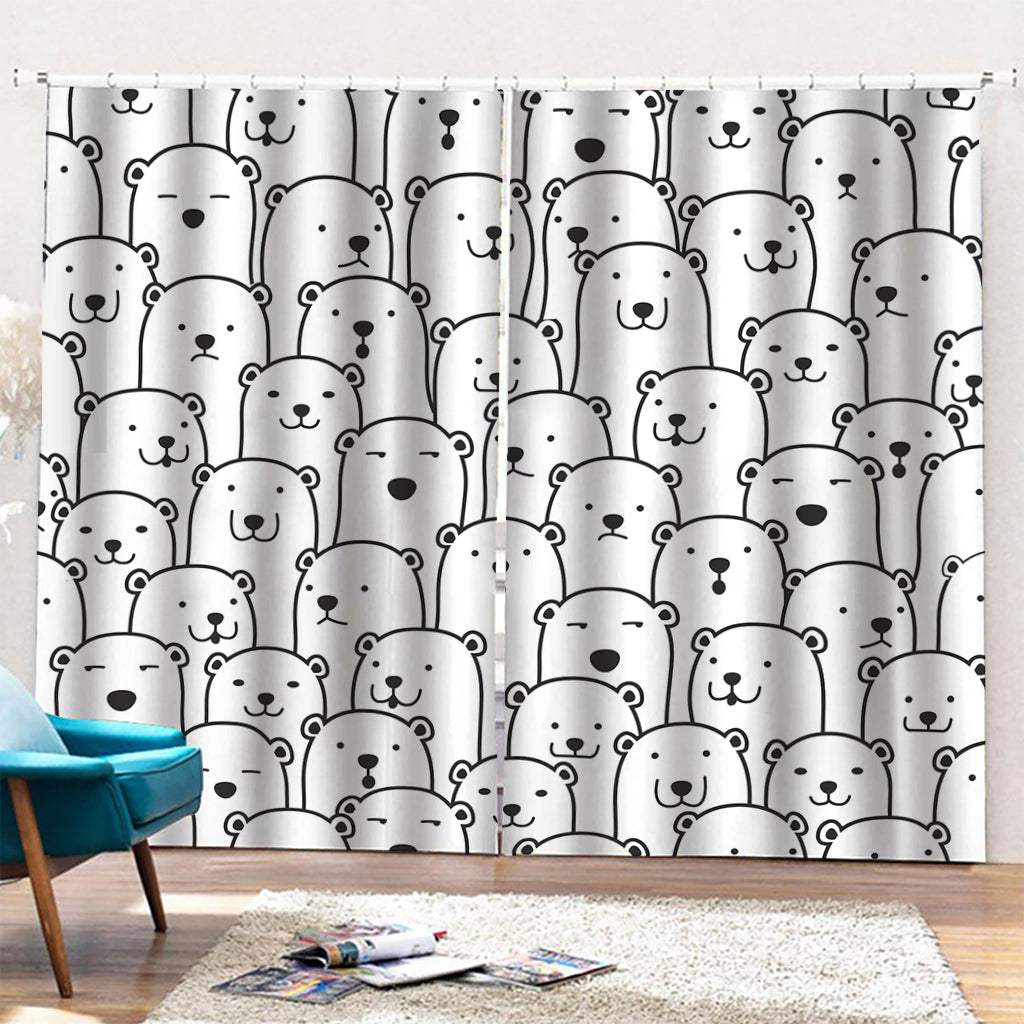 Cute Polar Bear Pattern Print Pencil Pleat Curtains