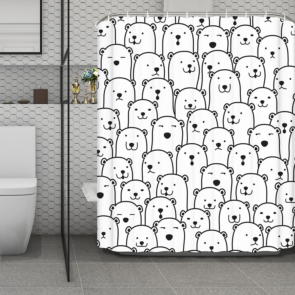 Cute Polar Bear Pattern Print Polyester Shower Curtain
