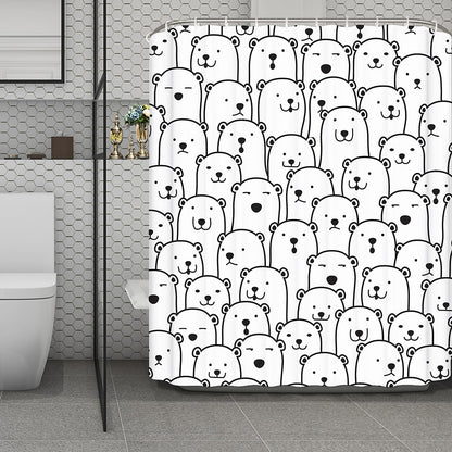 Cute Polar Bear Pattern Print Polyester Shower Curtain