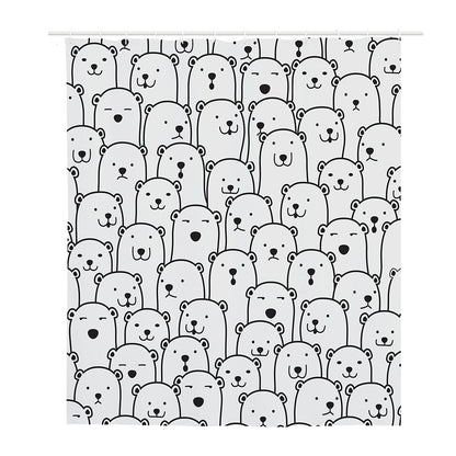 Cute Polar Bear Pattern Print Polyester Shower Curtain