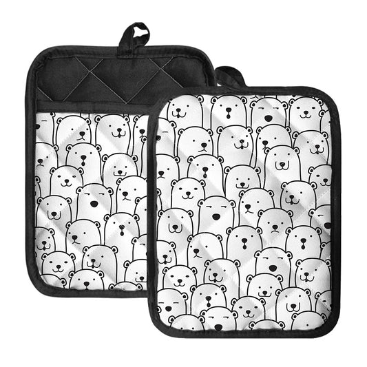 Cute Polar Bear Pattern Print Pot Holders With Pocket