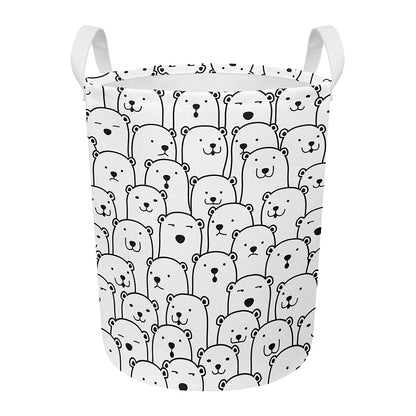 Cute Polar Bear Pattern Print Round Laundry Basket