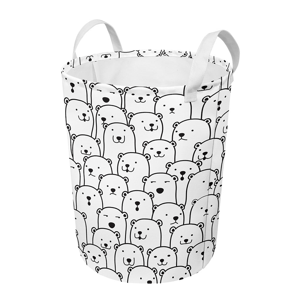 Cute Polar Bear Pattern Print Round Laundry Basket