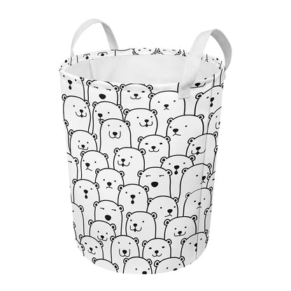 Cute Polar Bear Pattern Print Round Laundry Basket