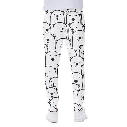 Cute Polar Bear Pattern Print Scuba Joggers