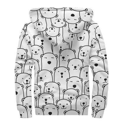Cute Polar Bear Pattern Print Sherpa Lined Zip Up Hoodie