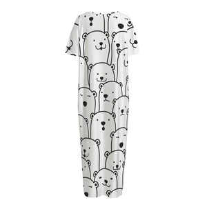 Cute Polar Bear Pattern Print Short Sleeve Long Nightdress