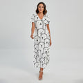 Cute Polar Bear Pattern Print Short Sleeve Maxi Dress